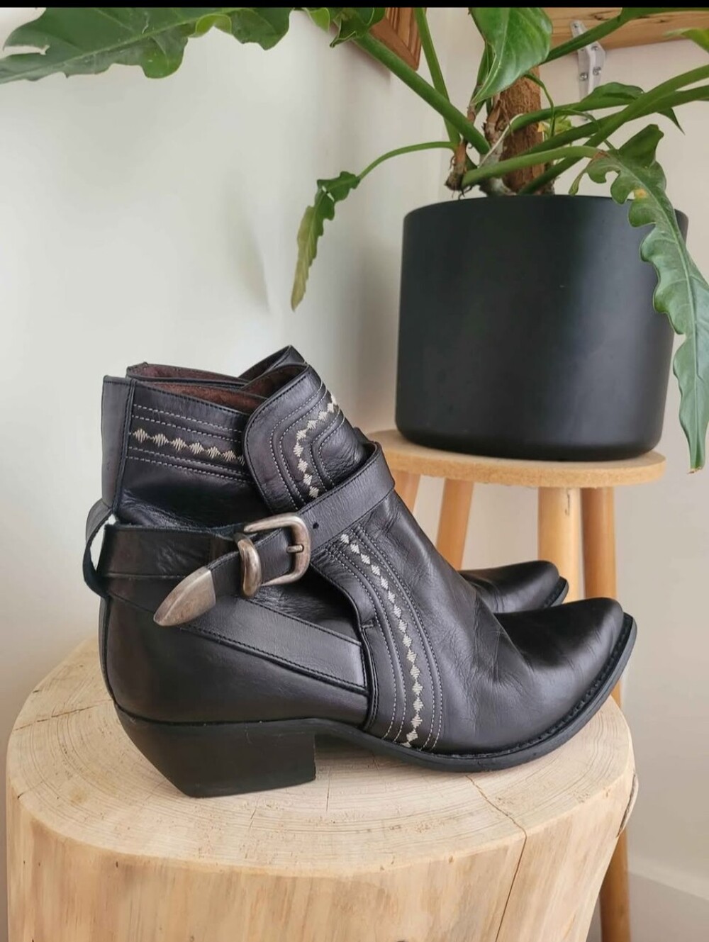 Guess by Marciano Black Leather Ankle Booties with Silver Accent